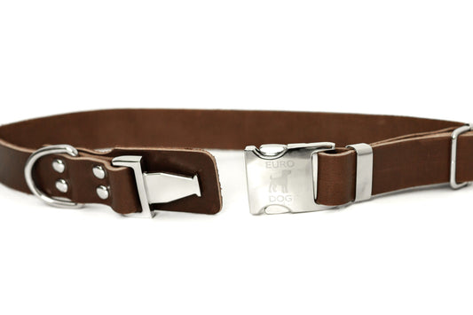 Modern Style Quick-Release Chocolate Leather Dog Collar - image 2