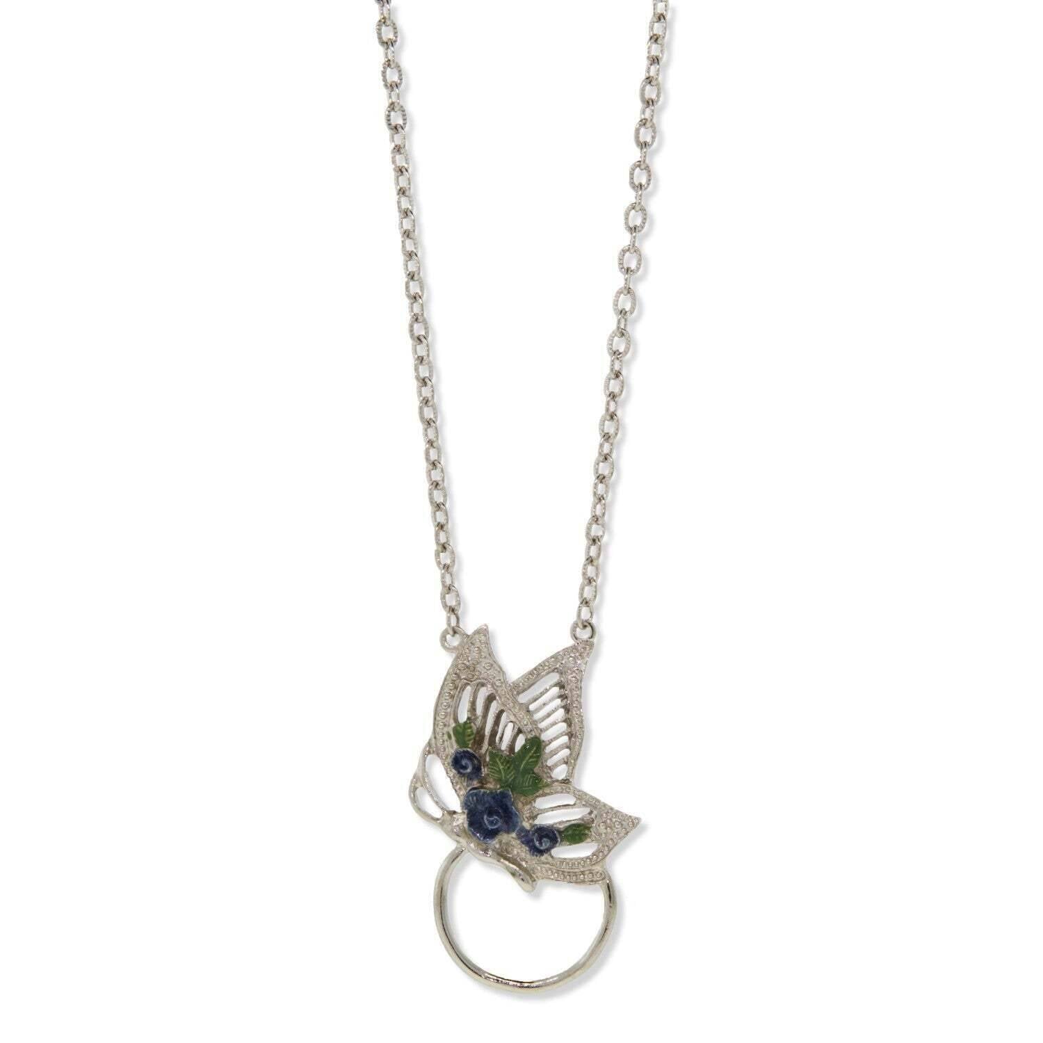 Floral Enamel Butterfly Badge & Eyeglass Holder Chain Necklace 28"