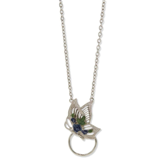 Floral Enamel Butterfly Badge & Eyeglass Holder Chain Necklace 28"