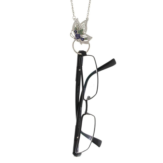 Floral Enamel Butterfly Badge & Eyeglass Holder Chain Necklace 28"