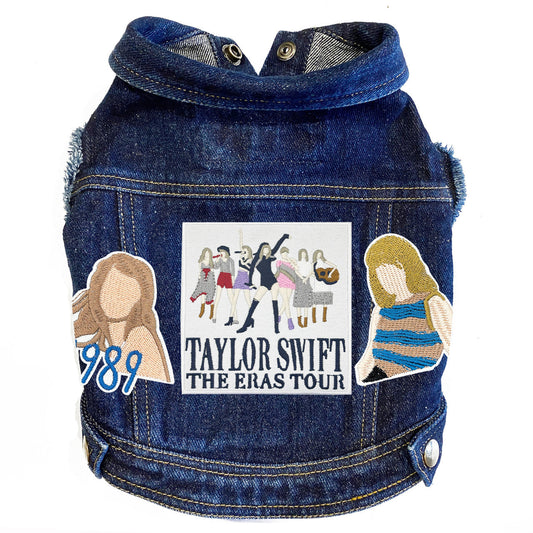 Eras Tour Swiftie inspired Denim Dog Jacket for dogs