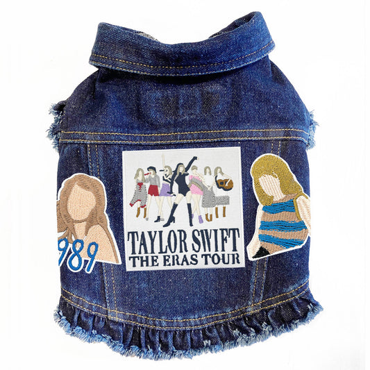 Eras Tour Swiftie inspired Denim Dog Jacket alternate view
