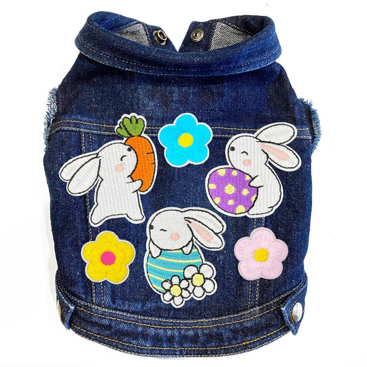 Cute Spring Bunnies Denim Dog Jacket alternate view