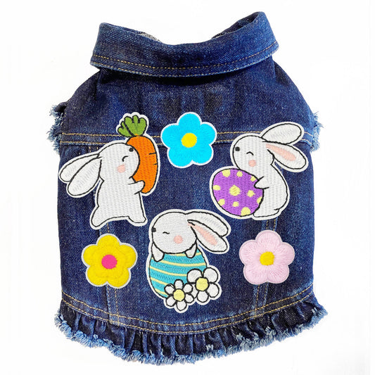 Cute Spring Bunnies Denim Dog Jacket for dogs
