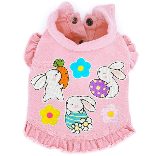 Cute Spring Bunnies Denim Dog Jacket alternate view