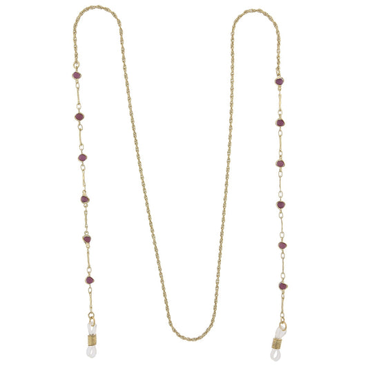 Purple Faux Cats Eye Bead Eyeglass Holder Chain Necklace 32"