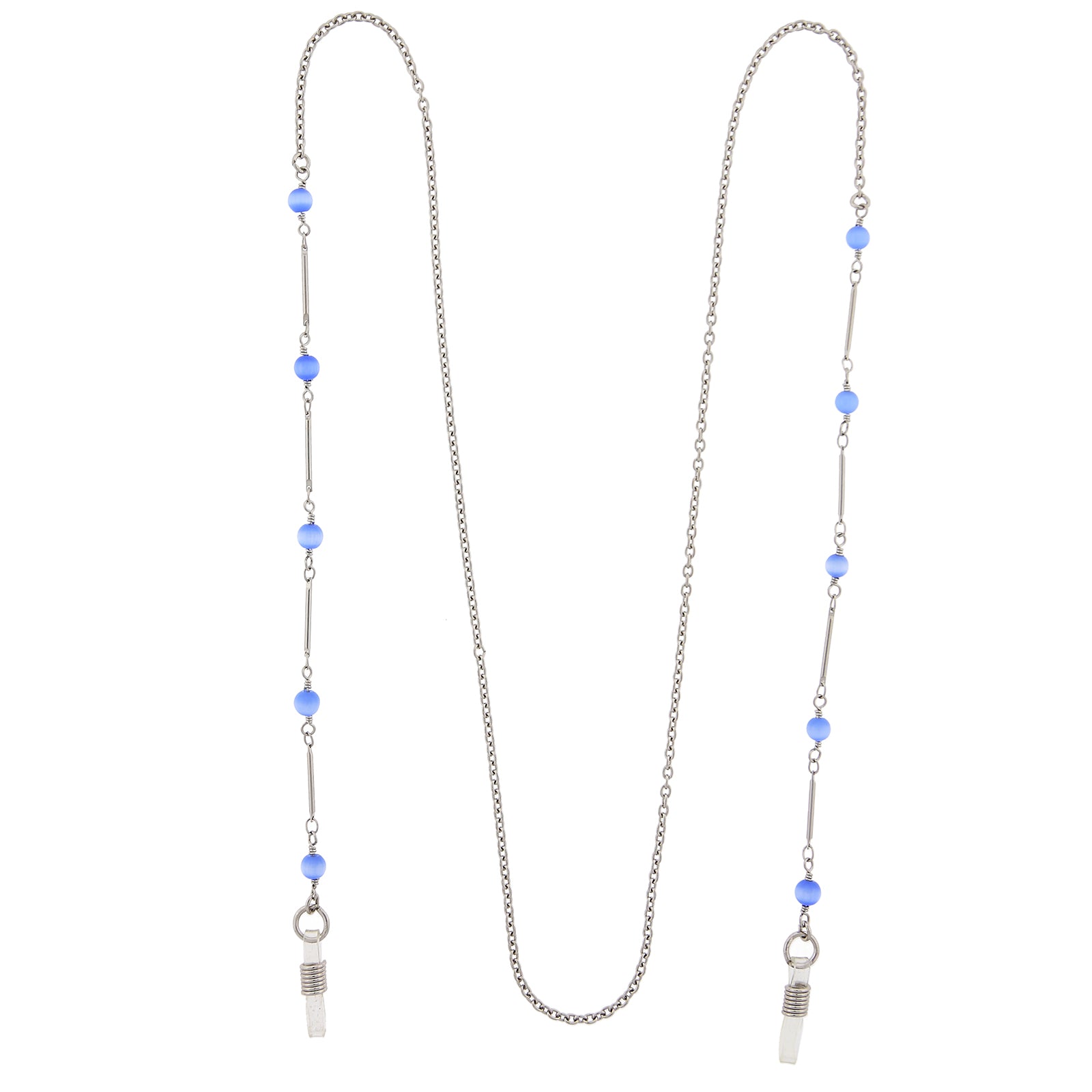 Blue Faux Cats Eye Bead Eyeglass Holder Chain Necklace 32"
