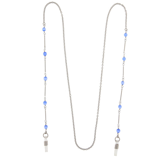 Blue Faux Cats Eye Bead Eyeglass Holder Chain Necklace 32"