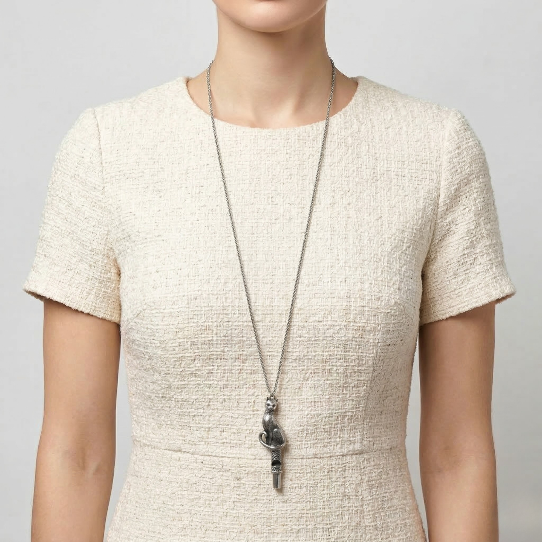 Cat Whistle Pendant Necklace 30"
