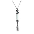 Load image into Gallery viewer, Antiqued Dog Light Blue Crystal Glass Vial Tassel Necklace 30"
