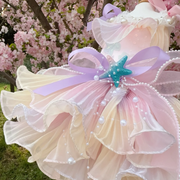 Luxury Handmade Pink Pearl Starfish Dog Party Dress