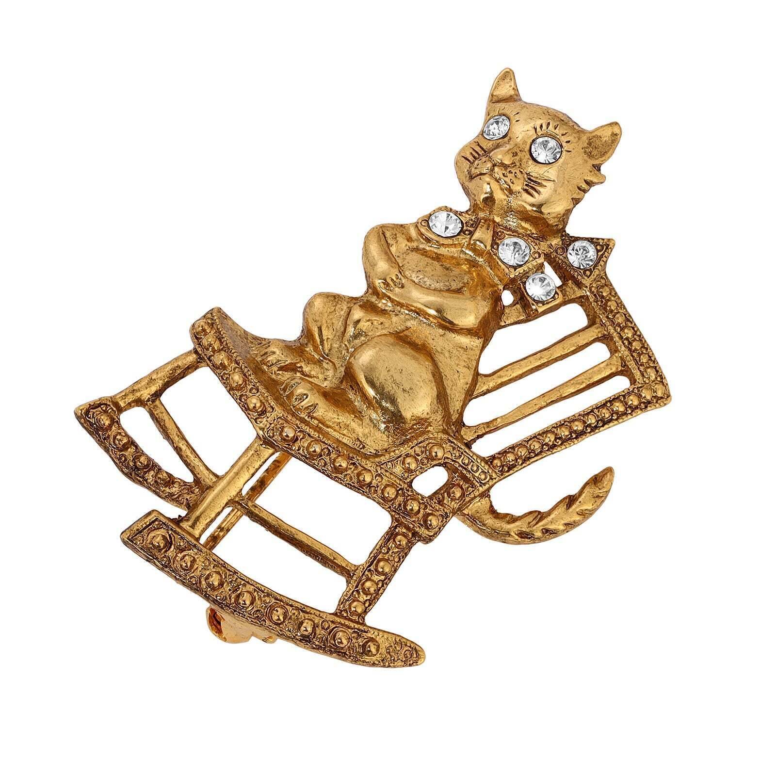 Whiskers The Cat On A Rocking Chair Crystal Pin