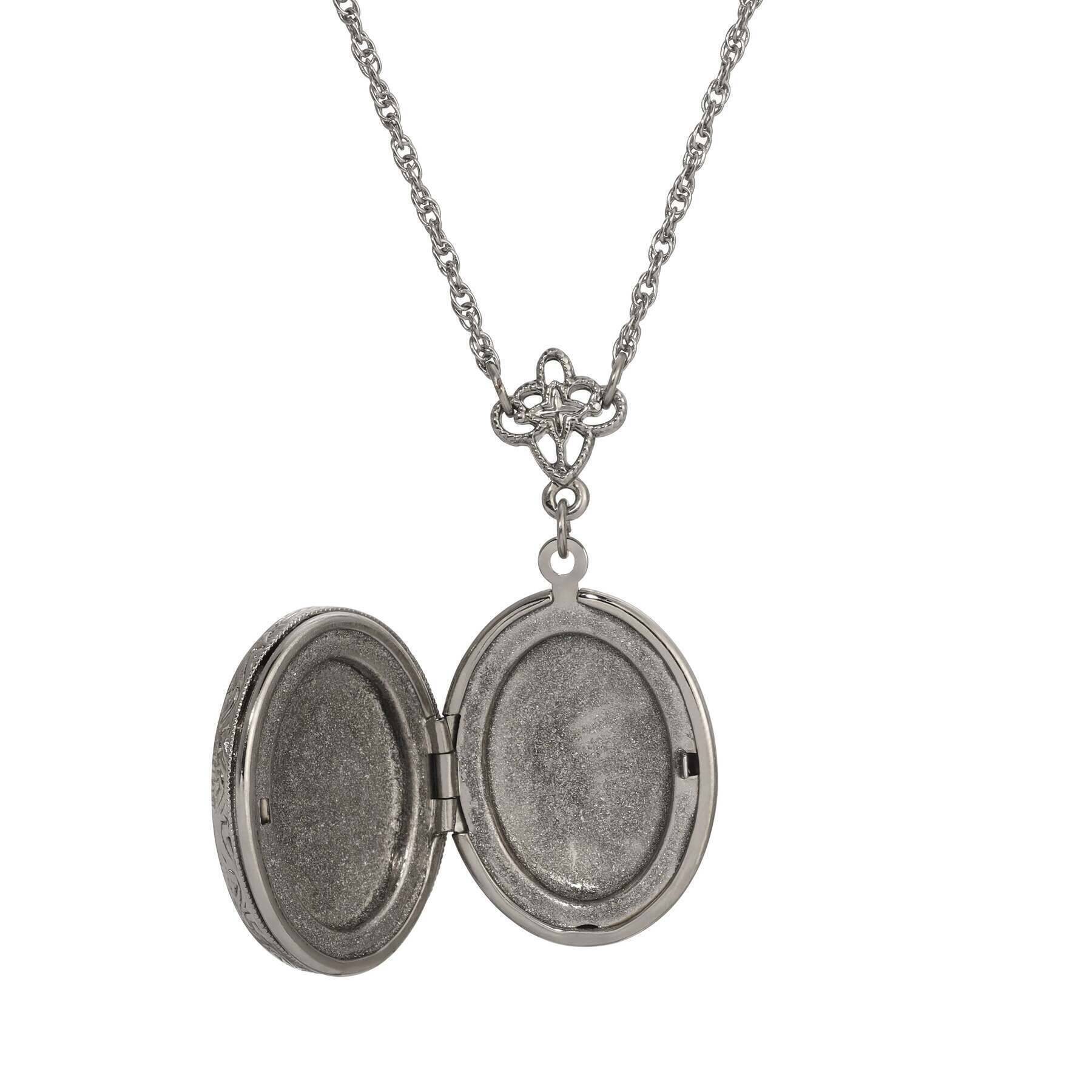 Sitting Cat Oval Enamel Locket Necklace 24"