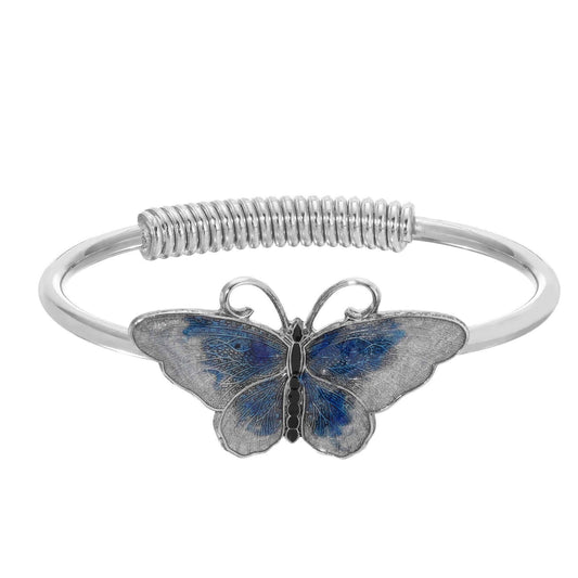 Butterfly's Dance Blue Enamel Spring Hinge Bracelet