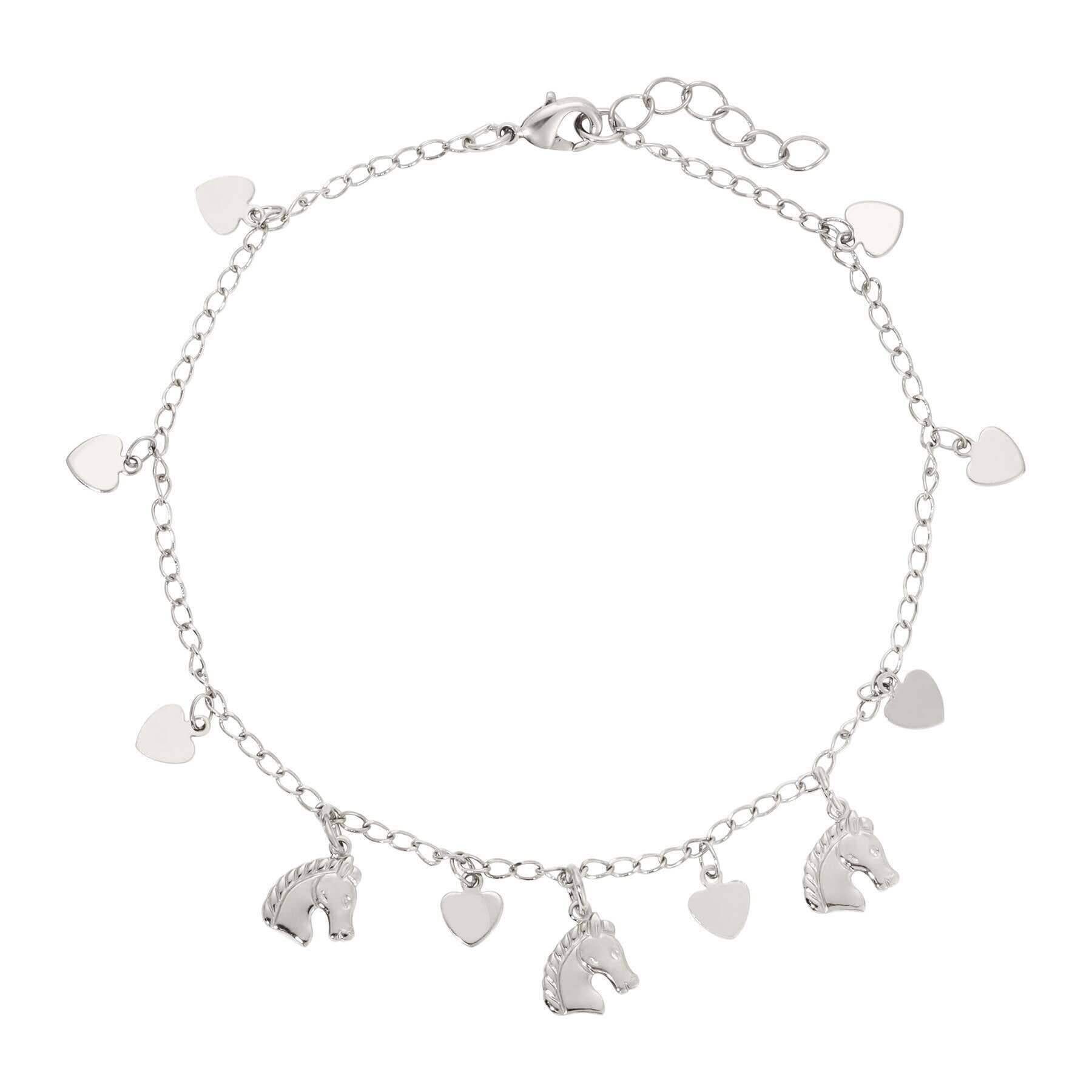 Equine & Heart Charms Anklet 9" + 1.5" Extension