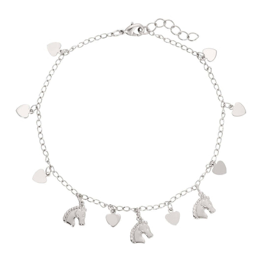 Equine & Heart Charms Anklet 9" + 1.5" Extension
