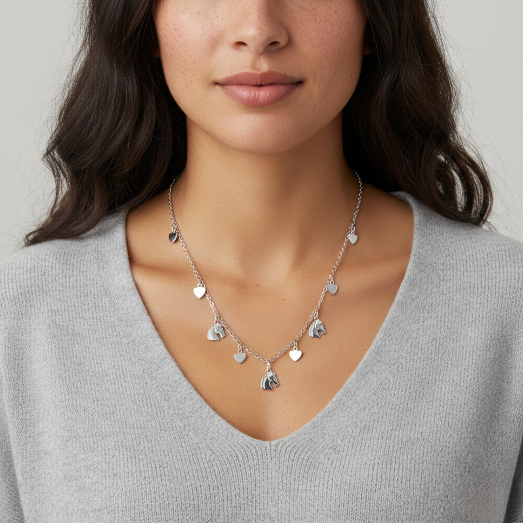 Equine & Heart Charms Necklace 16"