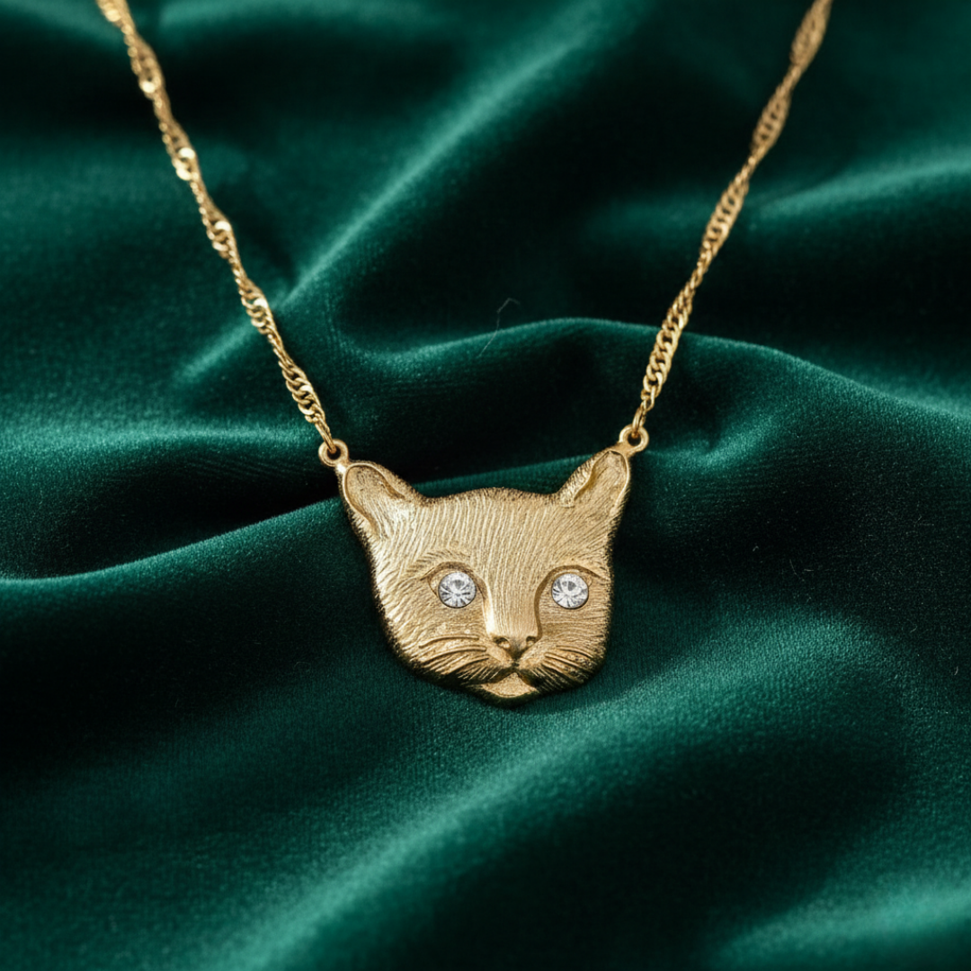 Meow Meow Crystal Eyes Pendant Necklace 17"