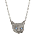 Load image into Gallery viewer, Meow Meow Blue Crystal Eyes Pendant Necklace 17"
