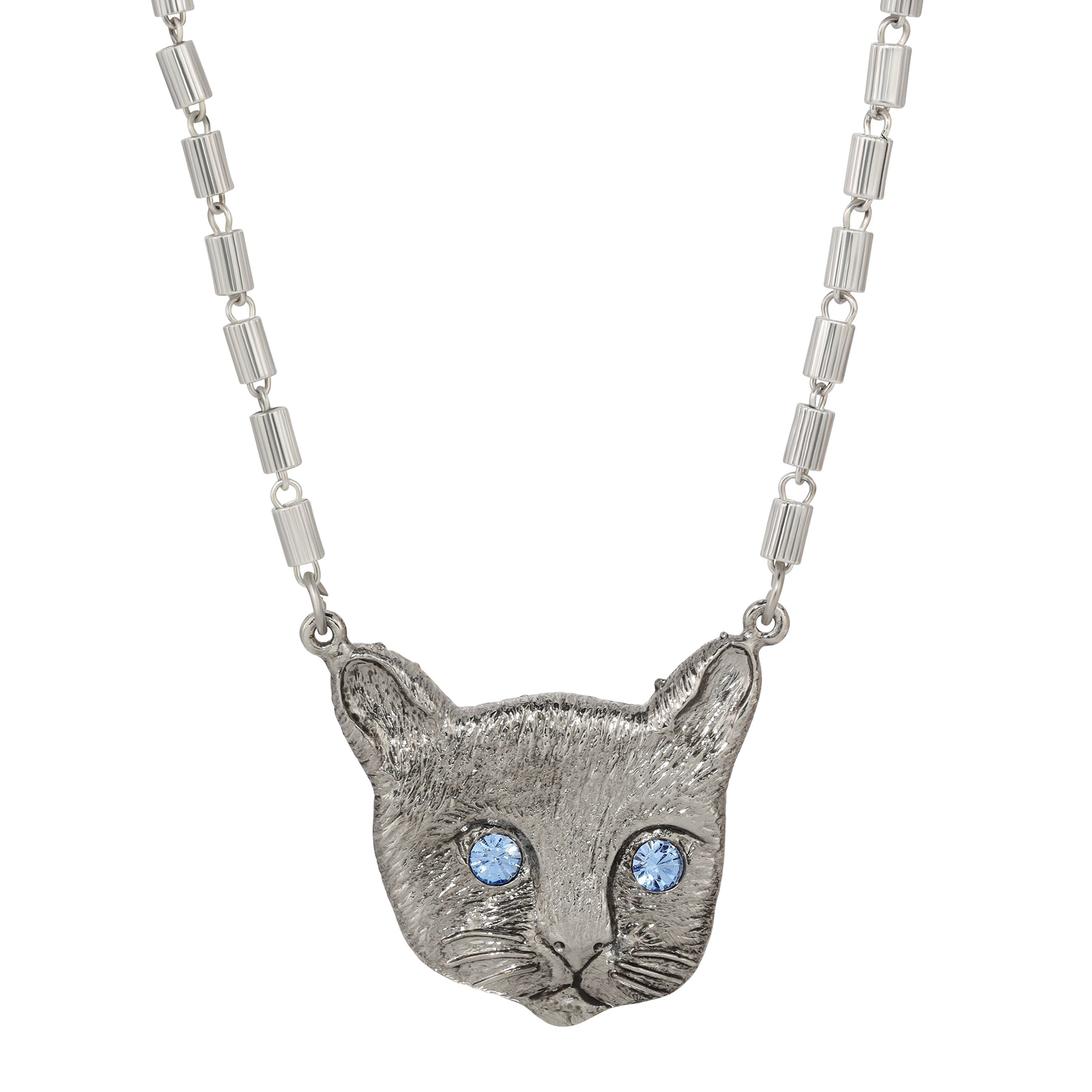 Meow Meow Blue Crystal Eyes Pendant Necklace 17"