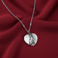 Load image into Gallery viewer, Whimsical Cat Mother Of Pearl Heart Pendant Necklace 18"
