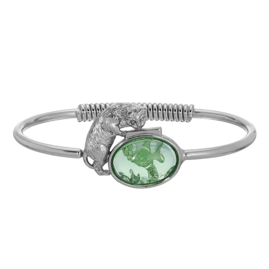 Whimsical Cat & Fish Bowl Spring Hinge Bracelet