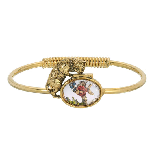 Whimsical Cat & Fish Bowl Spring Hinge Bracelet