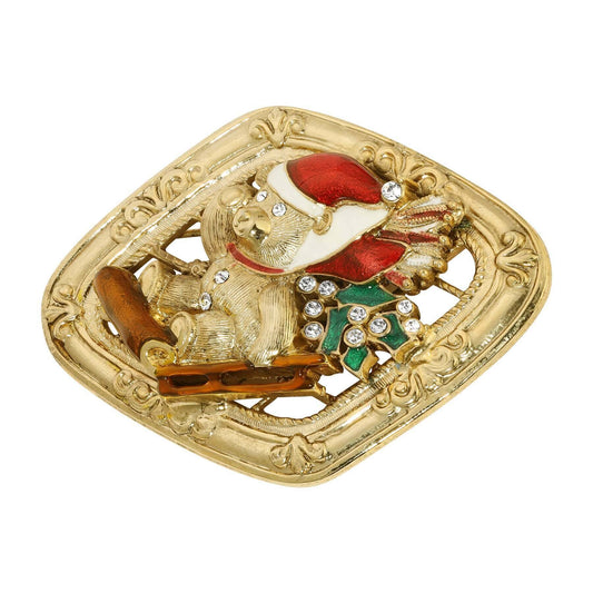 Teddy Bear On Sled Christmas Brooch Pin