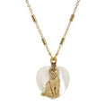 Load image into Gallery viewer, Whimsical Cat Mother Of Pearl Heart Pendant Necklace 18"
