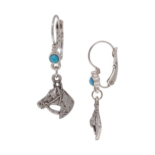 Horse With Bridle Round Turquoise Crystal Dangling Earrings
