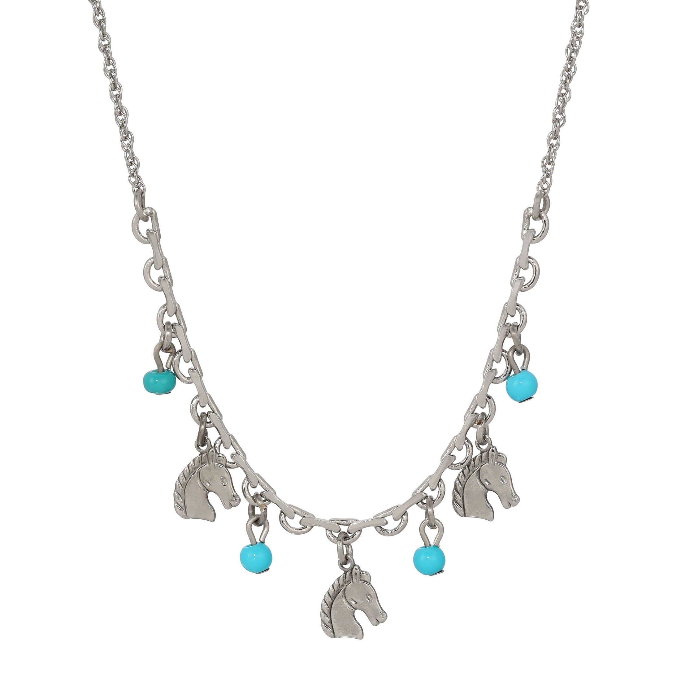Equestrian Charms & Turquoise Beads Necklace 16" + 3" Extension