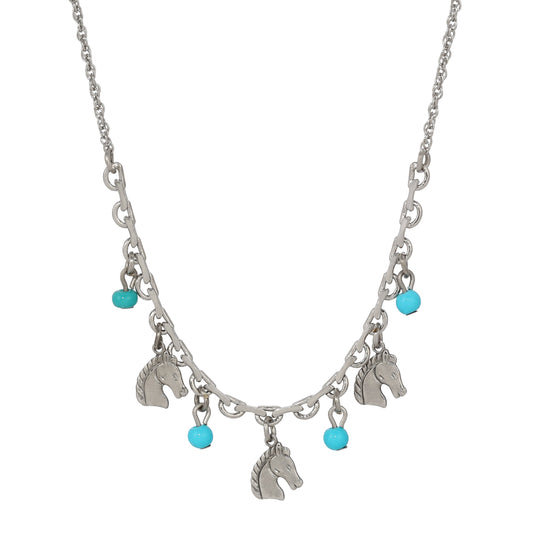Equestrian Charms & Turquoise Beads Necklace 16" + 3" Extension
