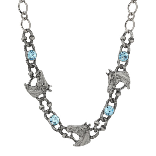 Equestrian Tide Rope Aqua Crystal Link Necklace 16" + 3" Extension