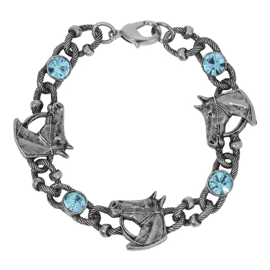 Equestrian Tied Rope Aqua Crystal Link Bracelet