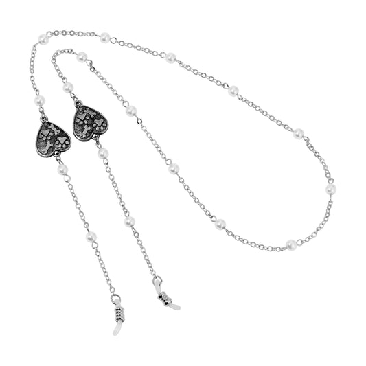 Paws & Bones Heart Round Faux Pearl Eyeglass Holder Necklace 26"