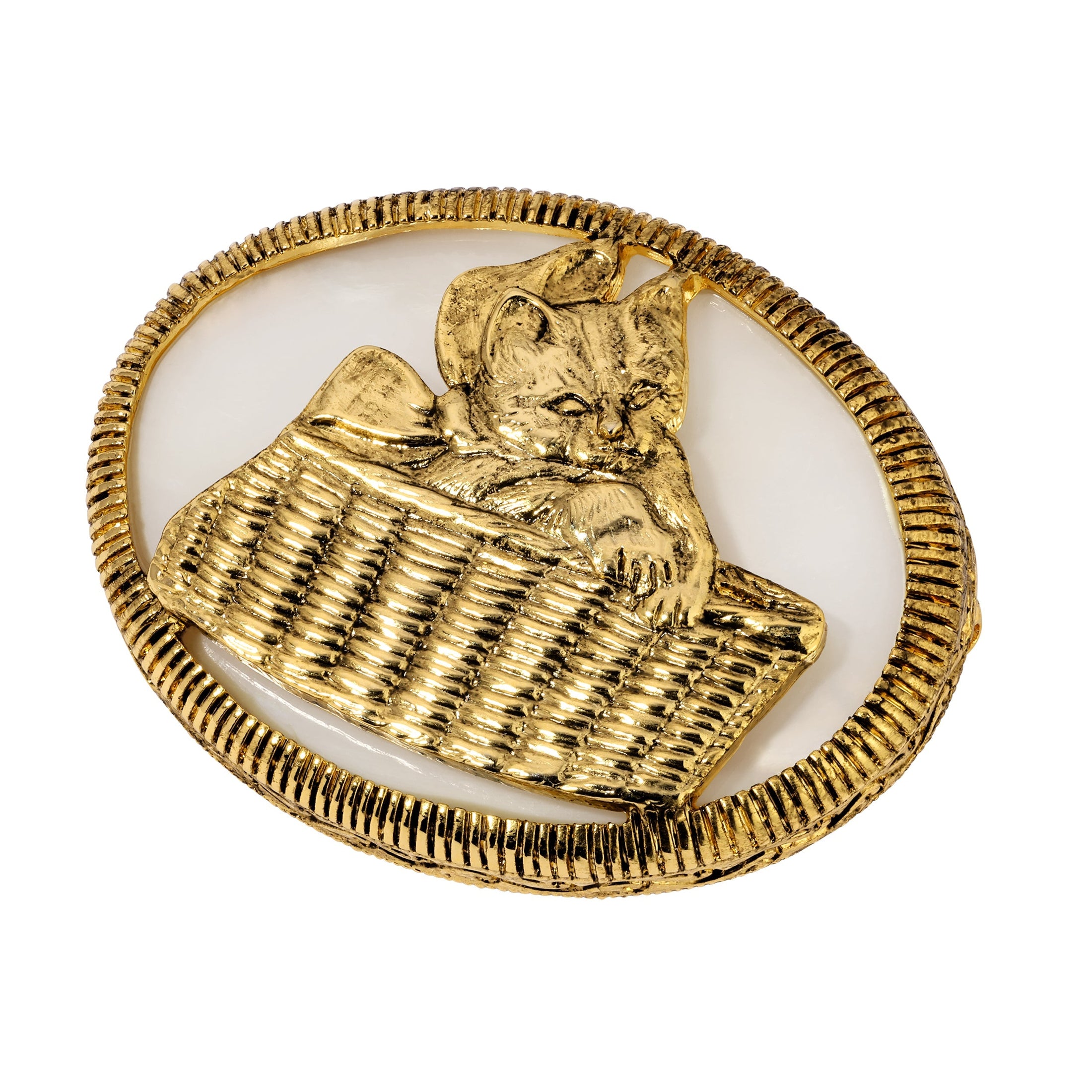 Cat In Wicker Basket Brooch