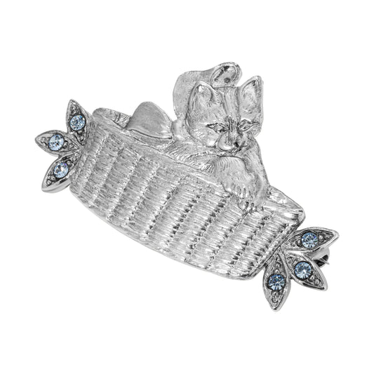 Bowtie Kitten In A Basket Crystal Pin
