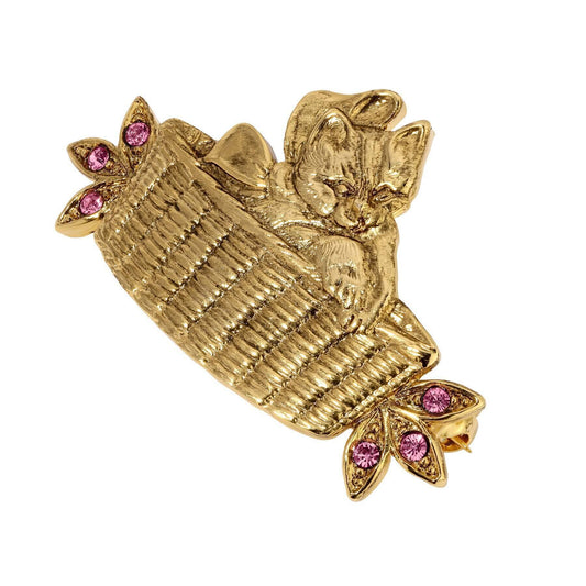 Bowtie Kitten In A Basket Crystal Pin