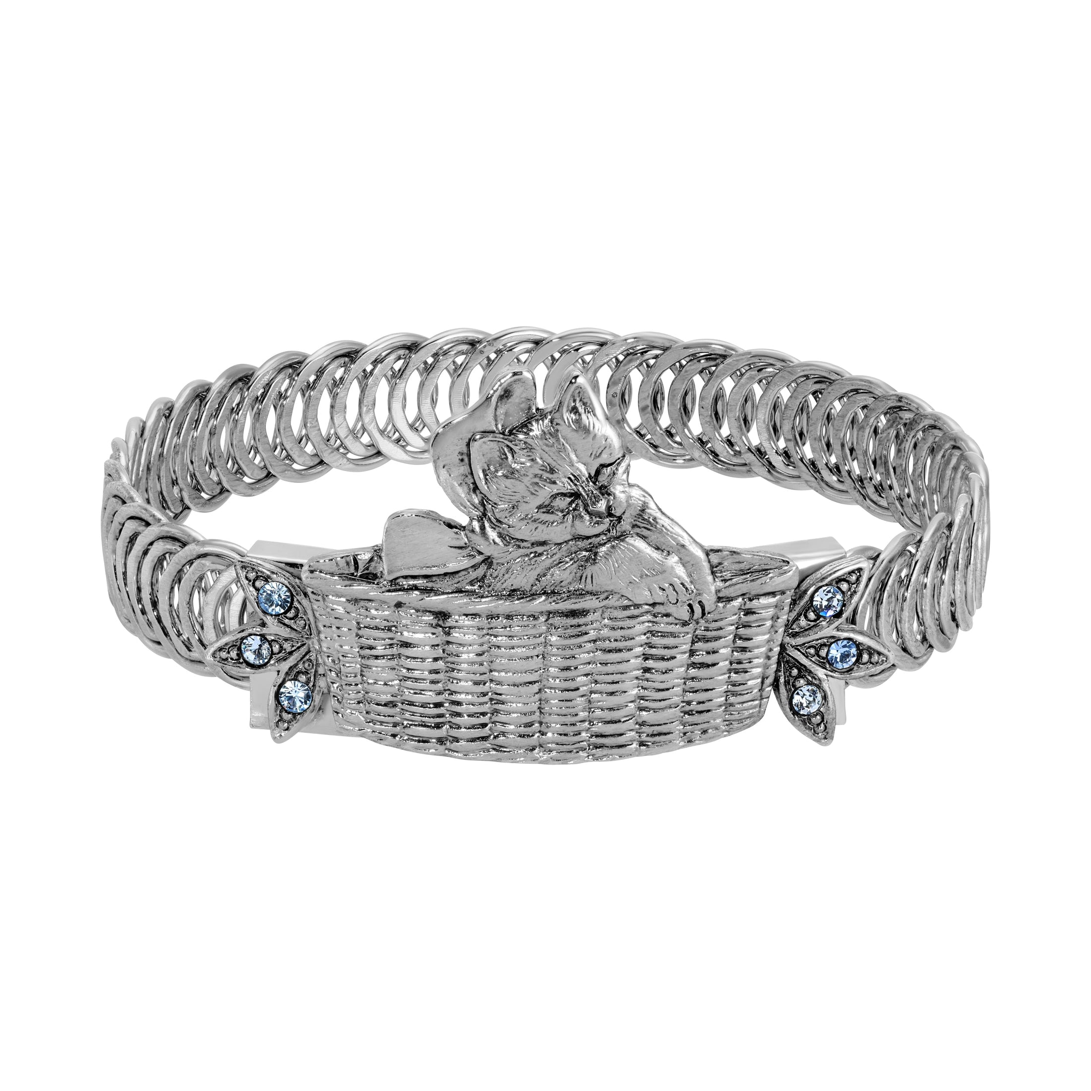Bowtie Kitten In A Basket Pink Crystal Belt Bracelet