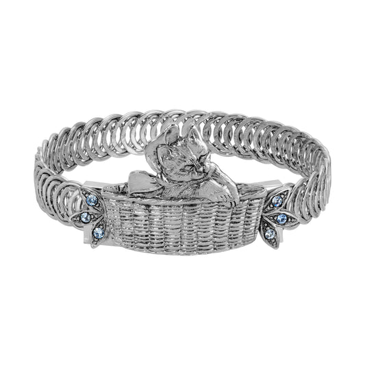 Bowtie Kitten In A Basket Pink Crystal Belt Bracelet