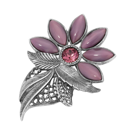 Amethyst Moonstone & Crystal Flower Pin