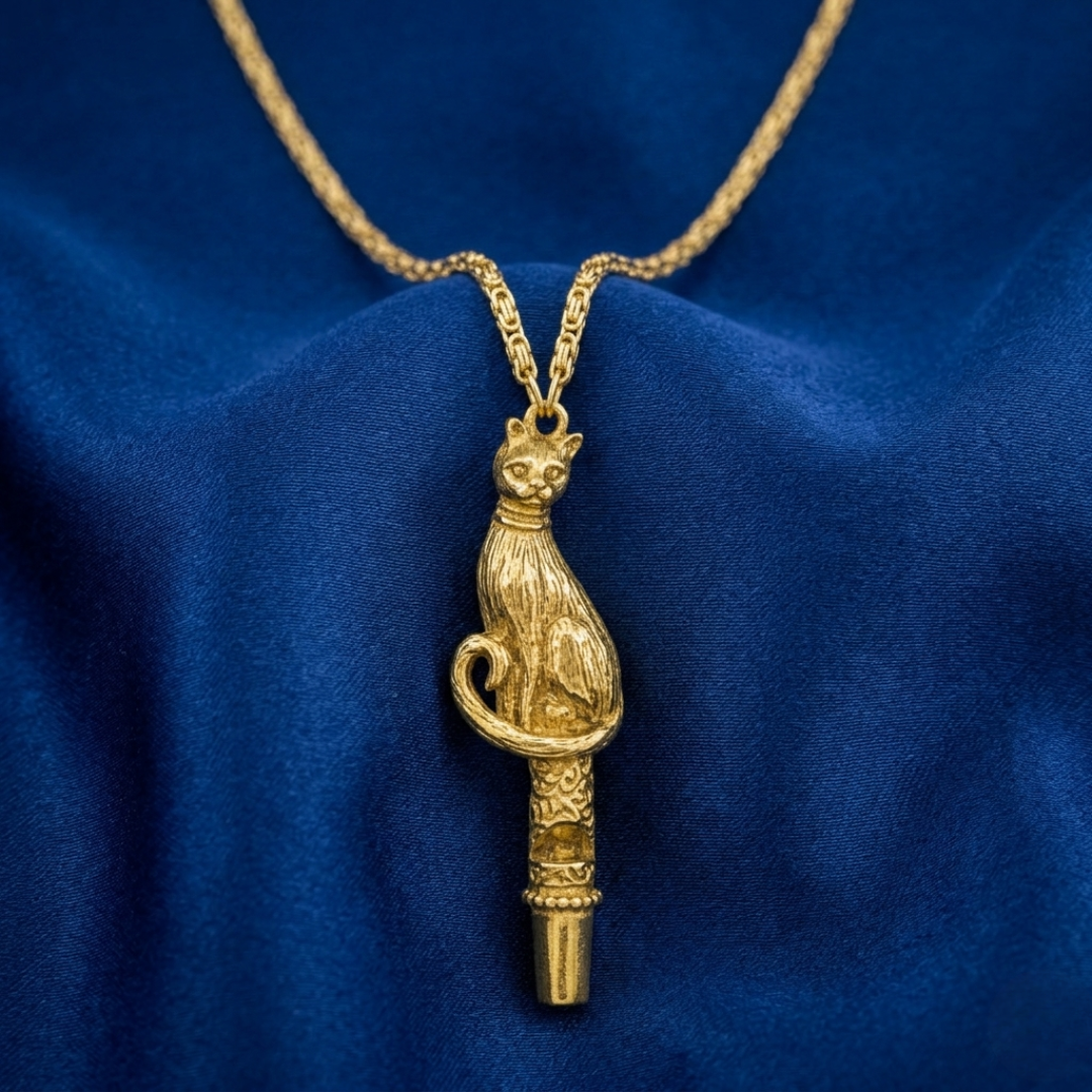 Cat Whistle Pendant Necklace 30"