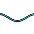 Load image into Gallery viewer, Teal Browband by Southlake Paws featuring a wavy design adorned with sparkling teal and blue crystals on a black background.

