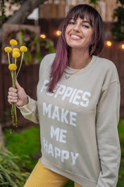 Puppies Make Me Happy | Cream Crewneck Uni-Sex Sweatshirt