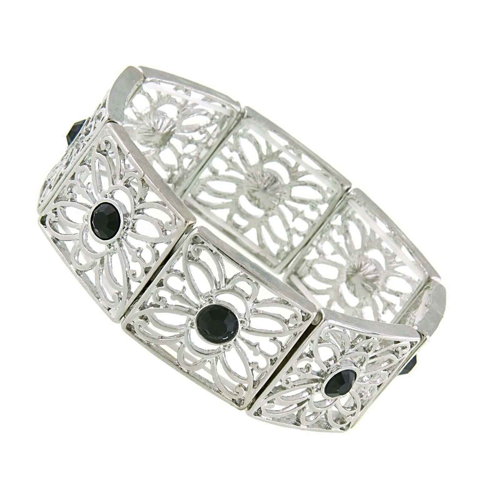 Square Butterfly Filigree Crystal Stretch Bracelet