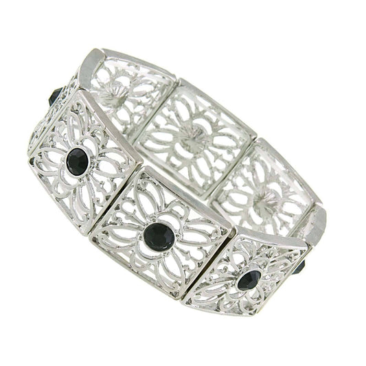 Square Butterfly Filigree Crystal Stretch Bracelet