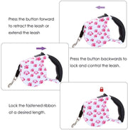 Pink Paws Retractable Dog Leash
