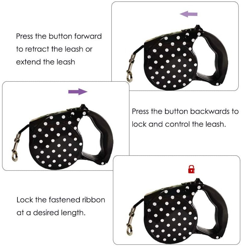 Polka Dot Retractable Dog Leash - Southlake Paws