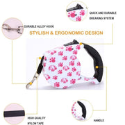 Pink Paws Retractable Dog Leash