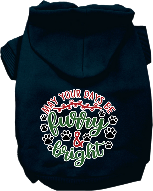 Christmas Pet Hoodie Screen Printed, "Furry & Bright"
